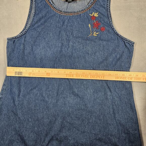 Vintage Erika Denim Dress Womens Large Jumper Blue Floral Modesty 90s Prairie - Picture 15 of 16
